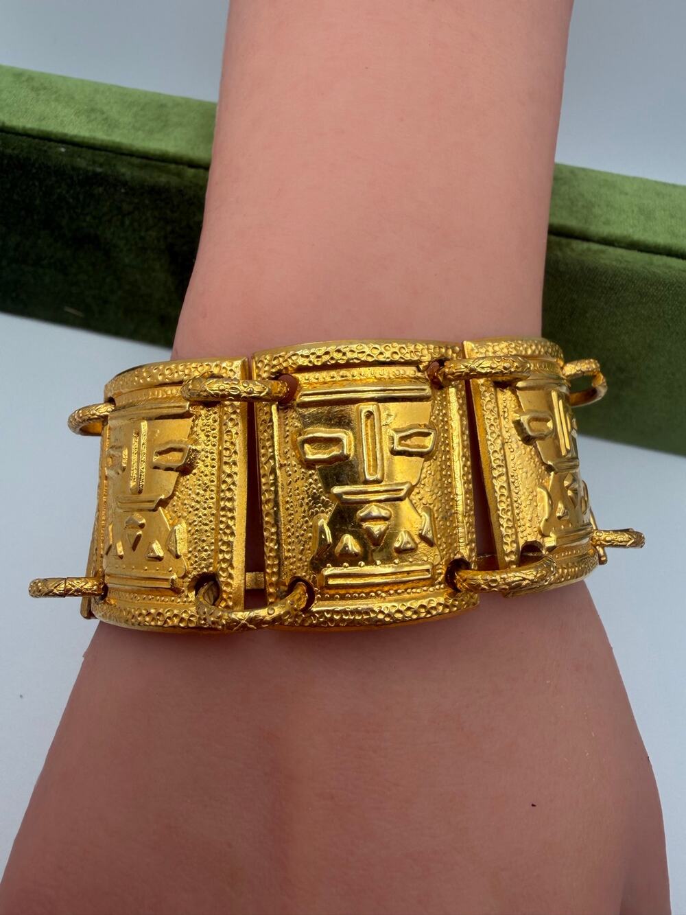 vintage Peruvian yellow gold tone panel bracelet